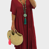Linnea – Vestido maxi suave con volantes y escote en forma de V