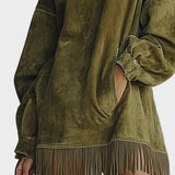 Vestido de Fausz Suede con Cuello Alto y Flecos