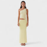 Seranella - Vestido maxi asimétrico con escote