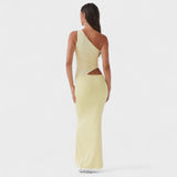 Seranella - Vestido maxi asimétrico con escote