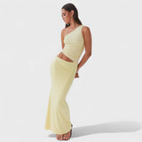 Seranella - Vestido maxi asimétrico con escote