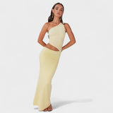 Seranella - Vestido maxi asimétrico con escote