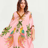 Alessandra | Vestido Largo con Loros Negros y Rosados