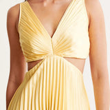 Vestido Maxi de Fiesta de Verano Plisado Amarillo