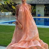 Vestido Maxi de Invitada de Boda con Cuello Halter Impreso