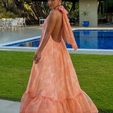 Vestido Maxi de Invitada de Boda con Cuello Halter Impreso