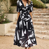 Elegante Vestido Midi Floral de Fiesta con Mangas Abullonadas