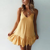 Vestido mini con volantes y tirantes finos para mujer con escote en V
