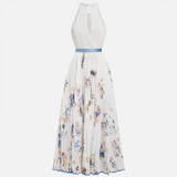 Jessie | Elegante Vestido Floral en Azul y Blanco