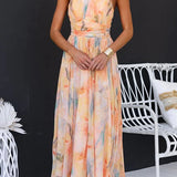 Elegante Vestido Maxi Acuarela para Fiesta de Verano