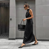 Vestido Maxi de Invitada de Boda de Satén Negro