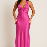 Vestido Maxi de Promoción Halter de Satén