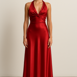 Vestido Maxi de Promoción Halter de Satén