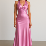 Vestido Maxi de Promoción Halter de Satén