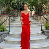 Vestido Maxi de Noche de Chifón con Volantes Romántico