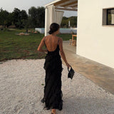 Vestido Maxi de Noche de Chifón con Volantes Romántico