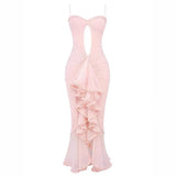 Vestido Maxi Con Corte Arrugado y Detalle de Dobladillo Asimétrico