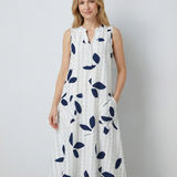 Vestido Maxi con Estampado de Hojas – Elegante Escote en V Sin Mangas para Verano