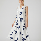 Vestido Maxi con Estampado de Hojas – Elegante Escote en V Sin Mangas para Verano