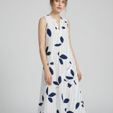 Vestido Maxi con Estampado de Hojas – Elegante Escote en V Sin Mangas para Verano