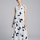 Vestido Maxi con Estampado de Hojas – Elegante Escote en V Sin Mangas para Verano