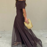 Vestido Maxi de Chiffon sin Hombros