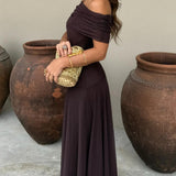 Vestido Maxi de Chiffon sin Hombros