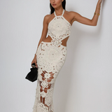 Vestido Maxi de Verano con Corte de Ganchillo Blanco