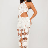 Vestido Maxi de Verano con Corte de Ganchillo Blanco