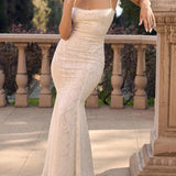 Vestido Maxi de Invitada de Boda Blanco con Tirantes Finos