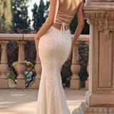 Vestido Maxi de Invitada de Boda Blanco con Tirantes Finos