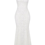 Vestido Maxi de Invitada de Boda Blanco con Tirantes Finos