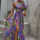 Elegante Vestido Fluido de Un Hombro para Eventos de Verano