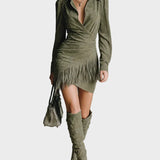 Vestido Mini Verde de Viscosa con Escote en V