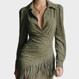 Vestido Mini Verde de Viscosa con Escote en V