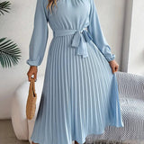 Elegante Vestido Midi de Invitada de Boda Plisado con Cintura Ceñida
