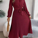 Elegante Vestido Midi de Invitada de Boda Plisado con Cintura Ceñida