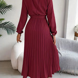Elegante Vestido Midi de Invitada de Boda Plisado con Cintura Ceñida