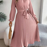 Elegante Vestido Midi de Invitada de Boda Plisado con Cintura Ceñida