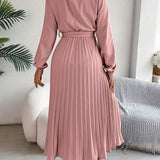 Elegante Vestido Midi de Invitada de Boda Plisado con Cintura Ceñida