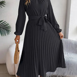 Elegante Vestido Midi de Invitada de Boda Plisado con Cintura Ceñida