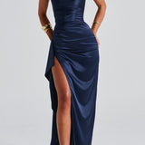 Vestido Maxi Formal de Noche Azul Marino para Mujeres