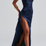 Vestido Maxi Formal de Noche Azul Marino para Mujeres