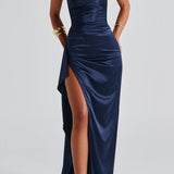 Vestido Maxi Formal de Noche Azul Marino para Mujeres