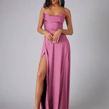 Vestido Maxi de Tirantes de Espagueti con Gran Abertura