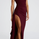 Vestido de Invitada de Boda Sin Tirantes con Abertura Hasta el Muslo