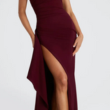 Vestido de Invitada de Boda Sin Tirantes con Abertura Hasta el Muslo