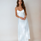 Vestido Maxi de Invitada de Boda Sin Mangas y con Cuerpo Fruncido