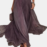 Flavia – Vestido largo morado con corte y acabado de encaje