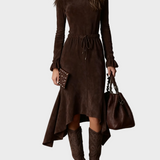 Vestido Midi Elegante de Ante en Marrón Oscuro con Cinturón